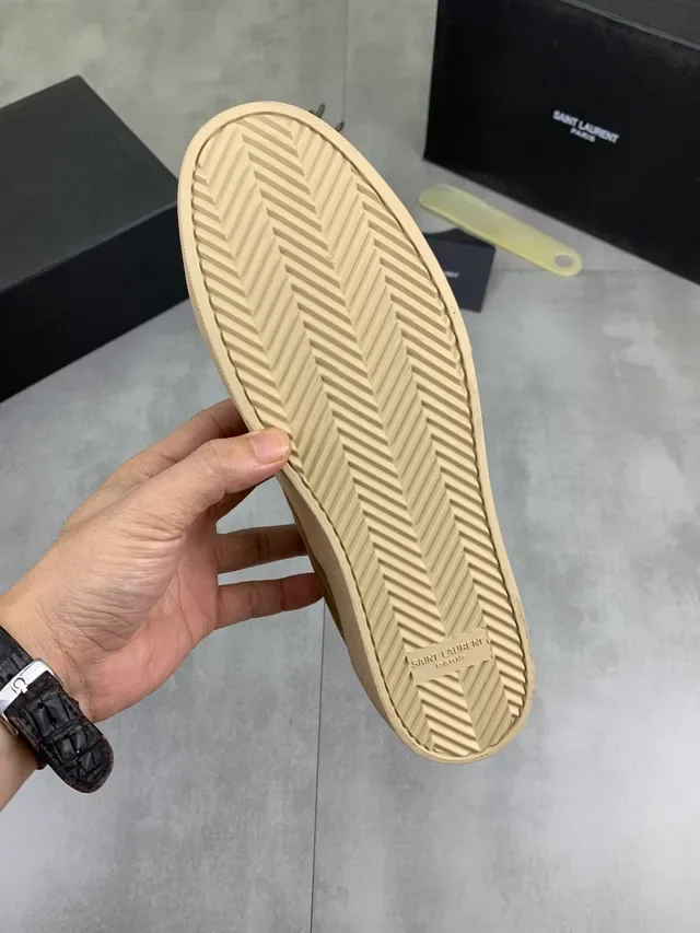 Saint Laurent Brown White Suede Upper Vertical Script Logo Lifestyle Sneakers 2