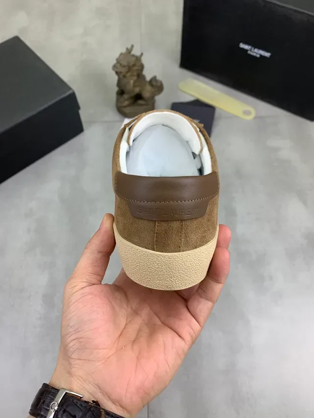 Saint Laurent Brown White Suede Upper Vertical Script Logo Lifestyle Sneakers 3