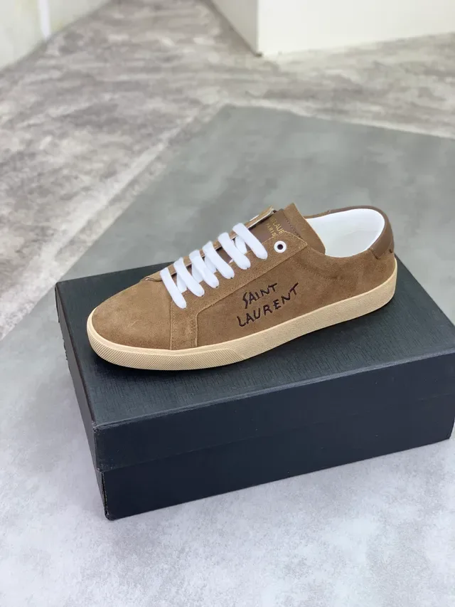 Saint Laurent Brown White Suede Upper Vertical Script Logo Lifestyle Sneakers 4