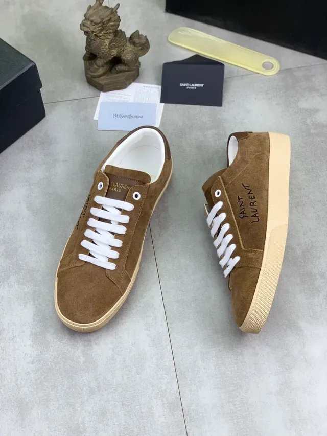 Saint Laurent Brown White Suede Upper Vertical Script Logo Lifestyle Sneakers 5