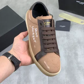 Saint Laurent Canvas and Leather Panel Sneaker Beige Brown Lifestyle Sneakers