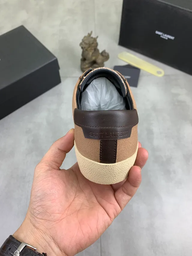 Saint Laurent toile et cuir panel sneaker beige marron lifestyle sneakers 3