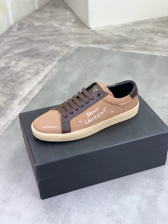 Saint Laurent toile et cuir panel sneaker beige marron lifestyle sneakers 4
