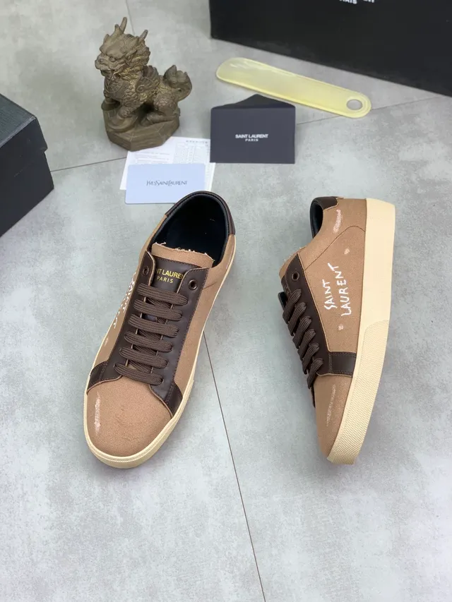 Saint Laurent toile et cuir panel sneaker beige marron lifestyle sneakers 5
