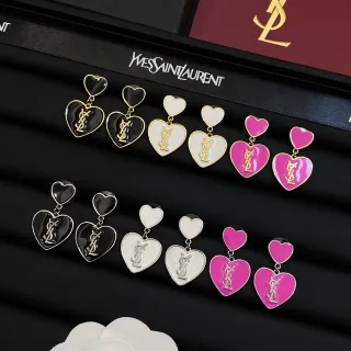 Saint Laurent 双心 莫诺格拉姆 珐琅耳环