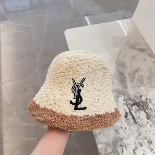 Saint Laurent Embellished YSL Monogram Two-Tone Bouclé Bucket Hat