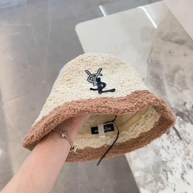 Saint Laurent Embellished YSL Monogram Two-Tone Bouclé Bucket Hat 3