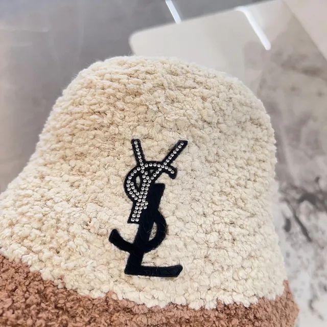 Saint Laurent Embellished YSL Monogram Two-Tone Bouclé Bucket Hat 4