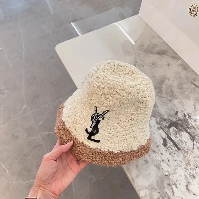 Saint Laurent Embellished YSL Monogram Two-Tone Bouclé Bucket Hat 6
