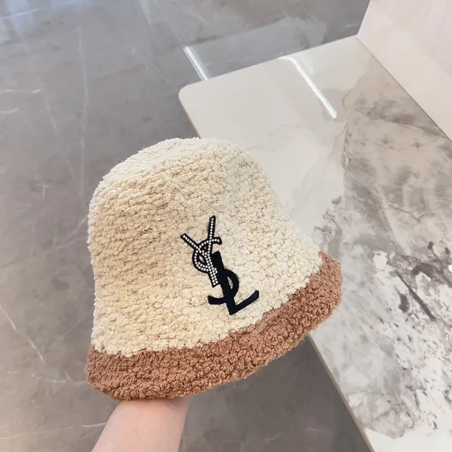 Saint Laurent Embellished YSL Monogram Two-Tone Bouclé Bucket Hat 8