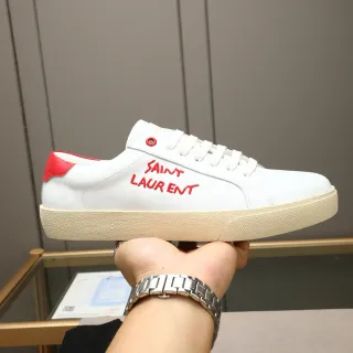 Saint Laurent Embroidered Logo White and Red Lifestyle Sneakers