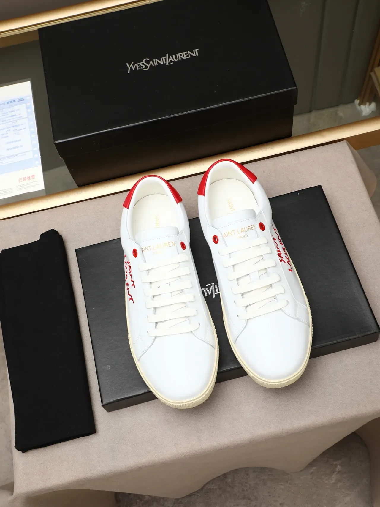 Saint Laurent Embroidered Logo White and Red Lifestyle Sneakers 2