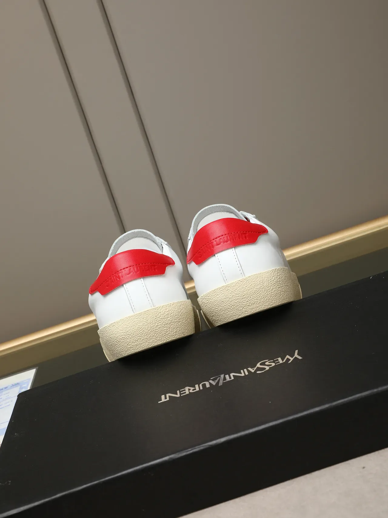 Saint Laurent Embroidered Logo White and Red Lifestyle Sneakers 3