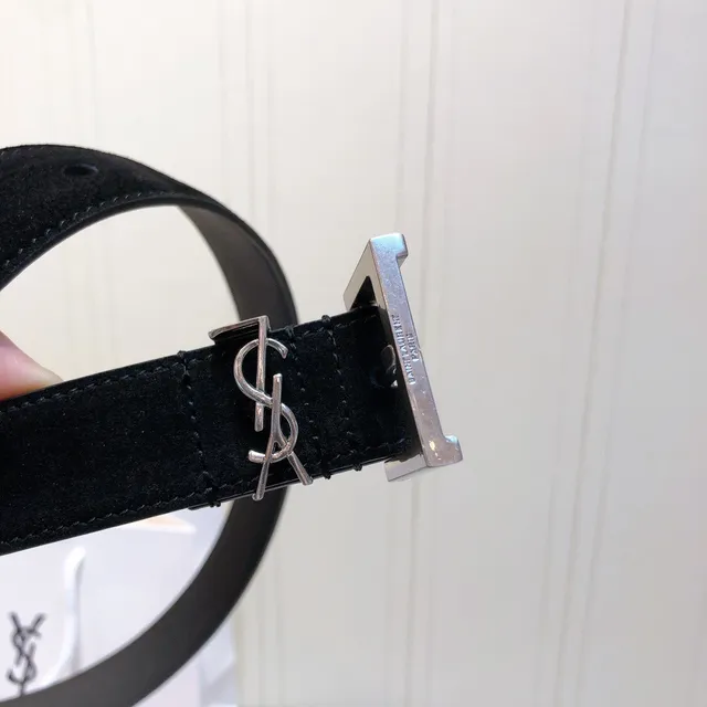 Ceinture en cuir noir à boucle Monogram Saint Laurent 3