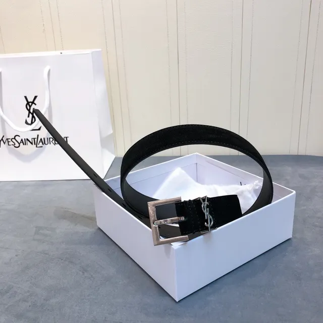 Ceinture en cuir noir à boucle Monogram Saint Laurent 4