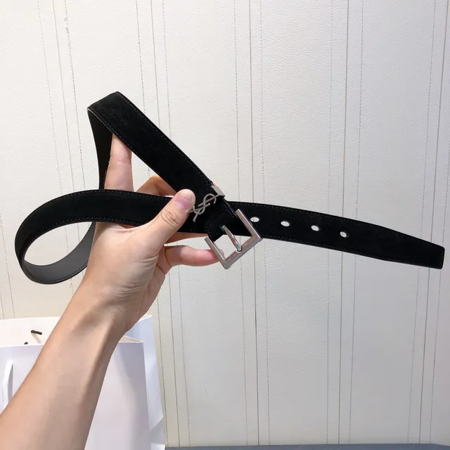 Ceinture en cuir noir à boucle Monogram Saint Laurent 5