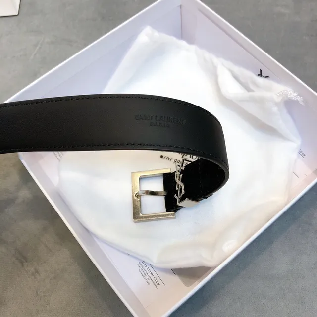 Ceinture en cuir noir à boucle Monogram Saint Laurent 6