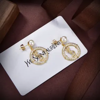 Saint Laurent Monogram Hoop Pearl-Top Crystal Earrings