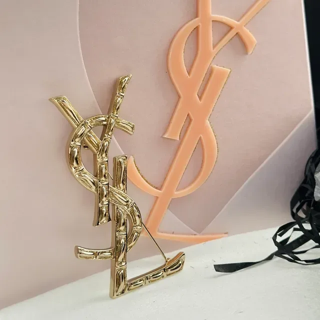 Saint Laurent Monogram Interlocking YSL Gold-Tone Brooch 2