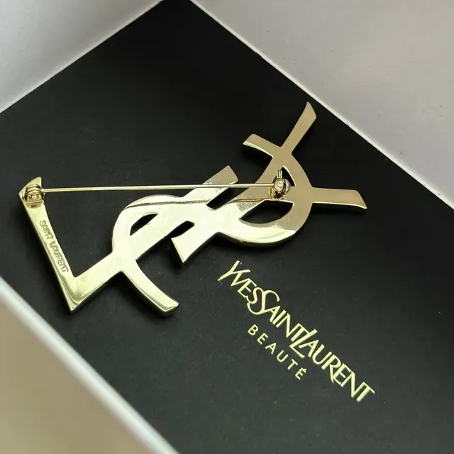 Saint Laurent Monogram Interlocking YSL Gold-Tone Brooch 3