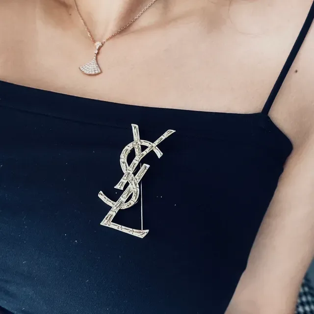 Saint Laurent Monogram Interlocking YSL Gold-Tone Brooch 4