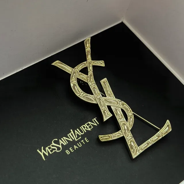 Saint Laurent Monogram Interlocking YSL Gold-Tone Brooch 5