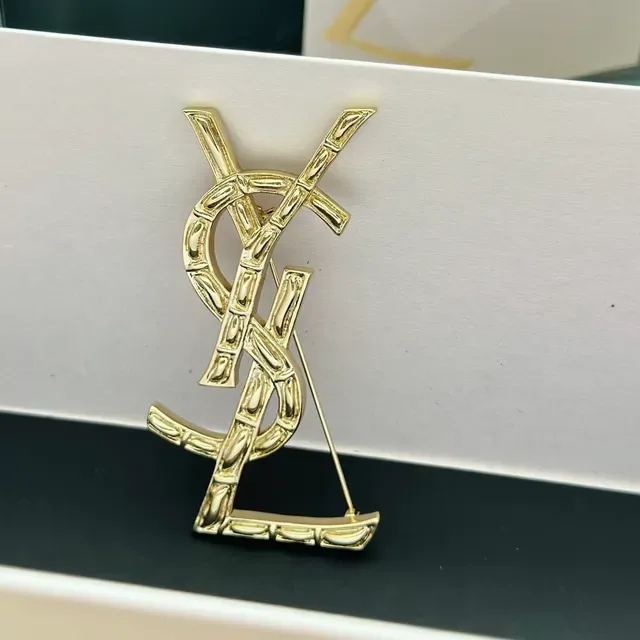 Saint Laurent Monogram Interlocking YSL Gold-Tone Brooch 6