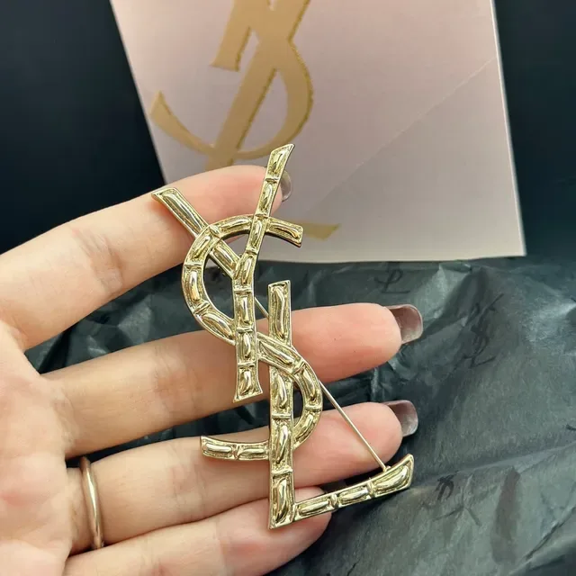 Saint Laurent Monogram Interlocking YSL Gold-Tone Brooch 9