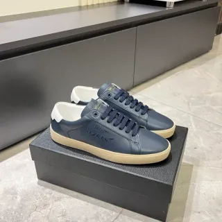 Saint Laurent Navy White Leather Upper Embossed Logo Lifestyle Sneakers