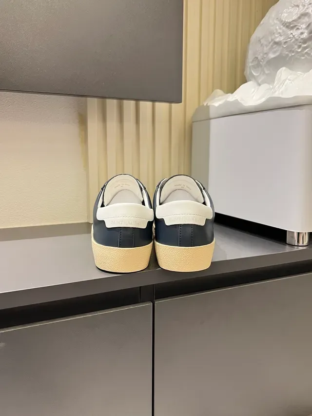 Saint Laurent Navy White Leather Upper Embossed Logo Lifestyle Sneakers 2