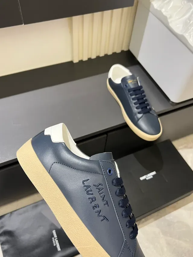 Saint Laurent Navy White Leather Upper Embossed Logo Lifestyle Sneakers 3