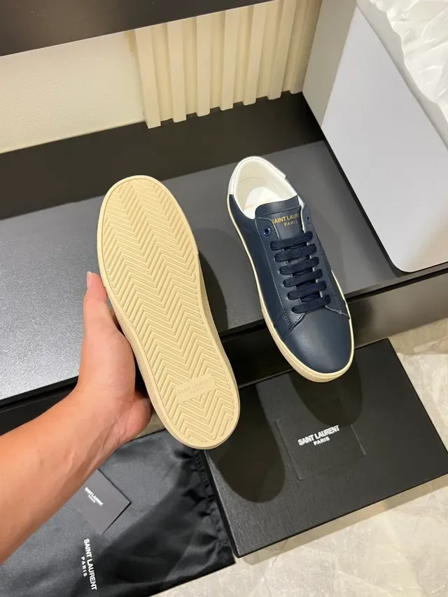 Saint Laurent Navy White Leather Upper Embossed Logo Lifestyle Sneakers 4