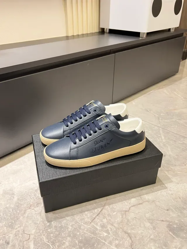 Saint Laurent Navy White Leather Upper Embossed Logo Lifestyle Sneakers 5