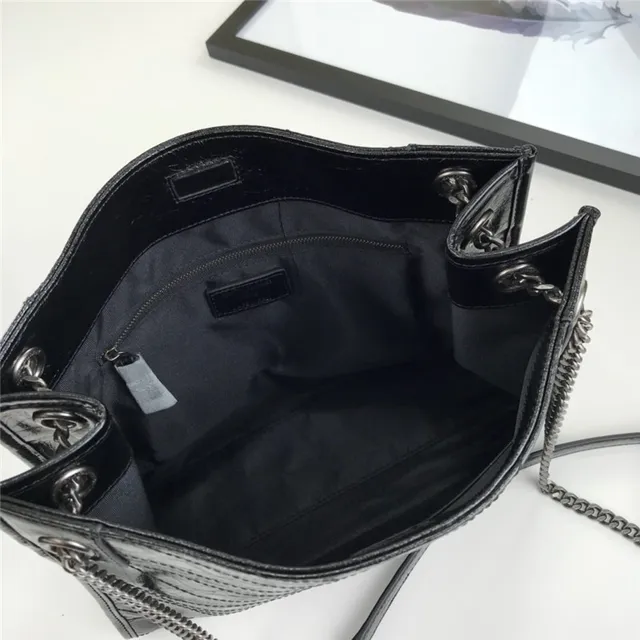 Saint Laurent Niki Burgundy Silver Quilted Chevron Patent Leather Chain Bag 3