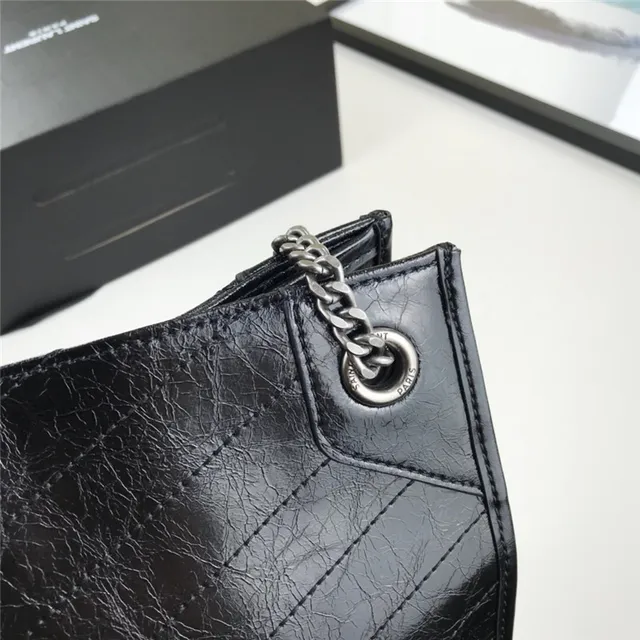 Saint Laurent Niki Burgundy Silver Quilted Chevron Patent Leather Chain Bag 7