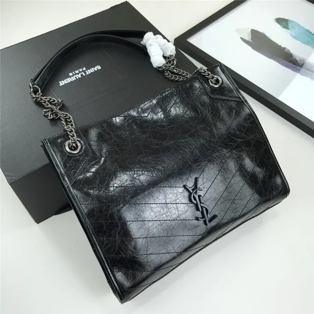 Saint Laurent Niki Burgundy Silver Quilted Chevron Patent Leather Chain Bag 9
