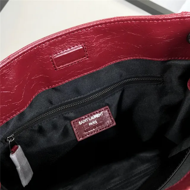 Saint Laurent Niki Burgundy Silver Quilted Chevron Patent Leather Chain Bag 18
