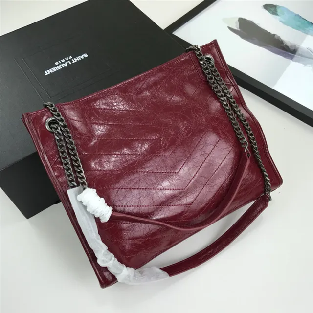 Saint Laurent Niki Burgundy Silver Quilted Chevron Patent Leather Chain Bag 23
