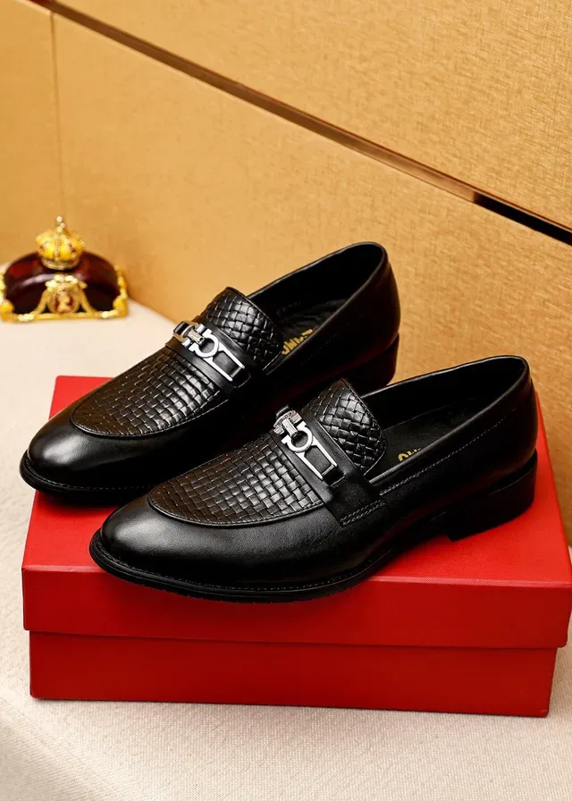 Salvatore Ferragamo Gancini Woven Leather Black Loafers 2
