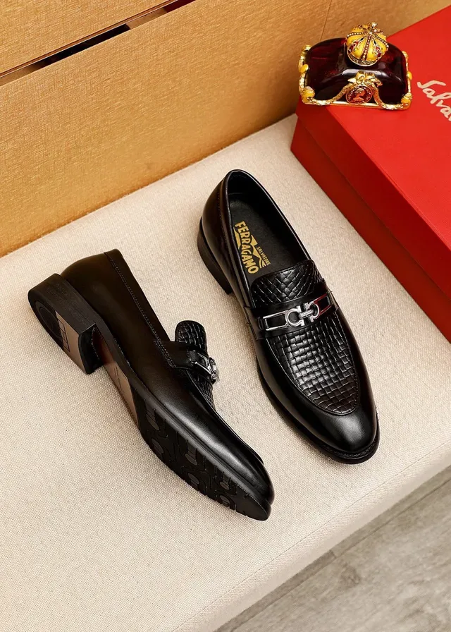 Salvatore Ferragamo Gancini Woven Leather Black Loafers 3