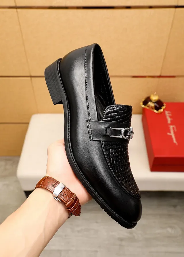 Salvatore Ferragamo Gancini Woven Leather Black Loafers 5