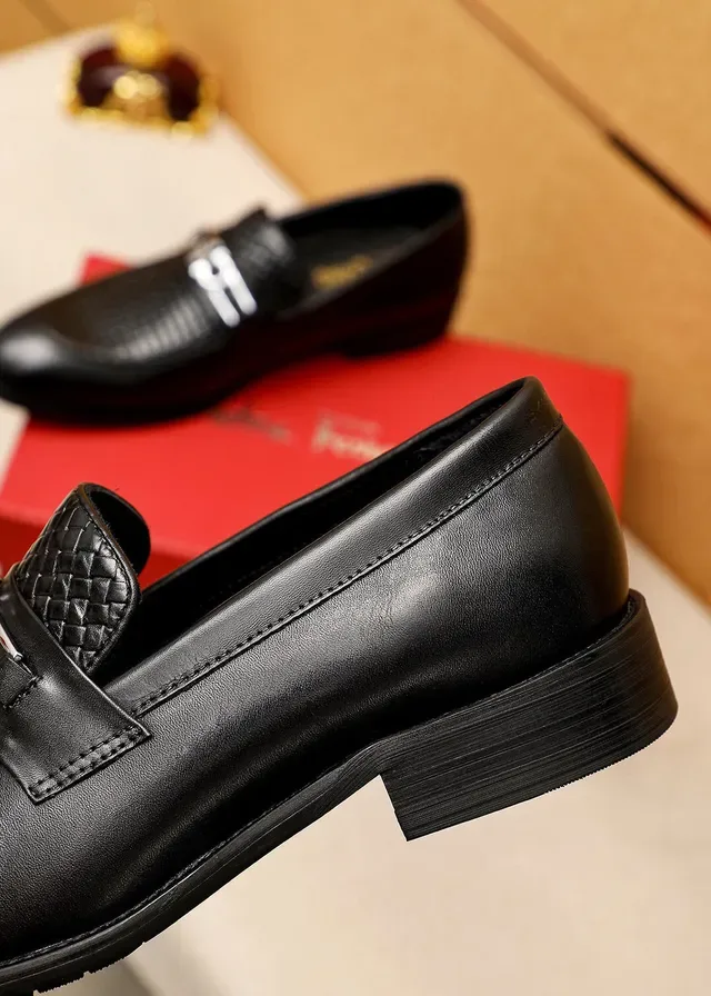 Salvatore Ferragamo Gancini Woven Leather Black Loafers 7