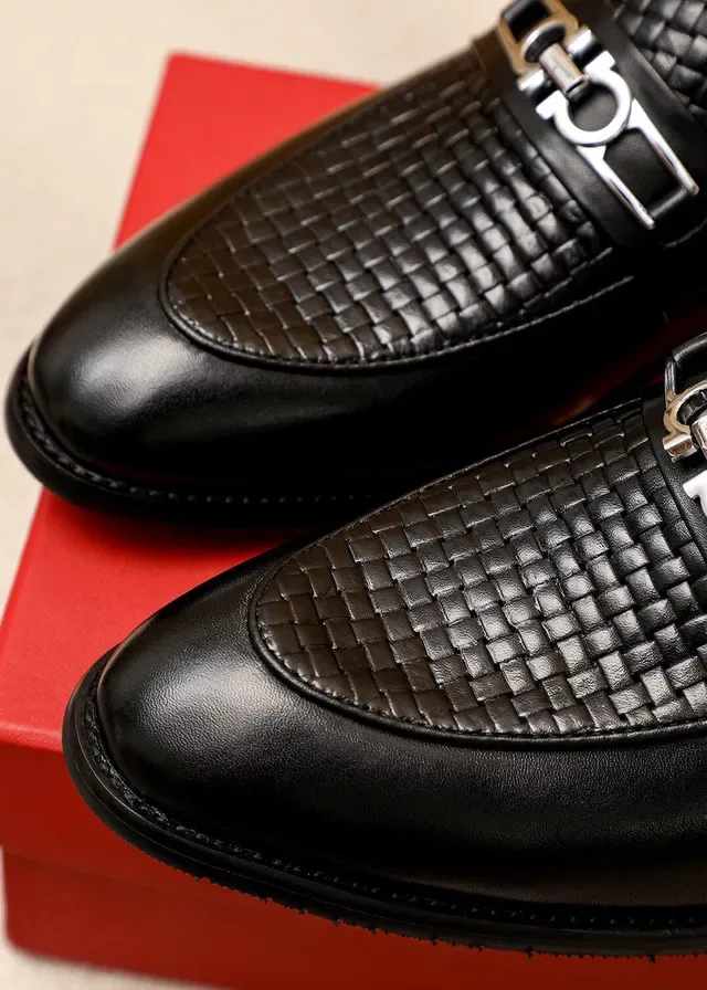 Salvatore Ferragamo Gancini Woven Leather Black Loafers 8