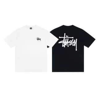 Stussy Stock Logo सफेद और काली टी-शर्ट