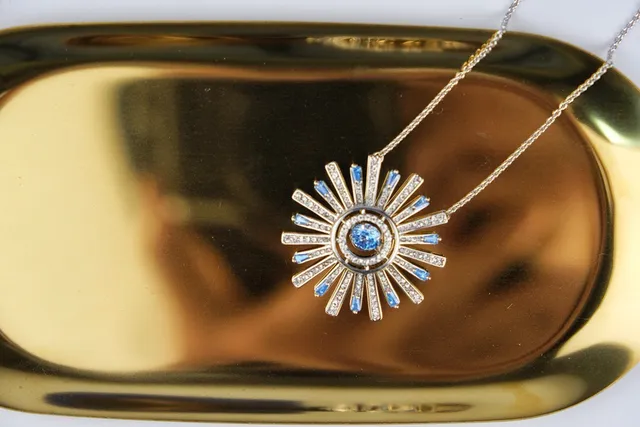Swarovski Bleu Argent Sunburst Pendant Barre Radiée Motif Collier 2
