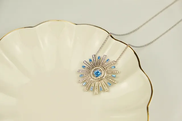 Swarovski Bleu Argent Sunburst Pendant Barre Radiée Motif Collier 5