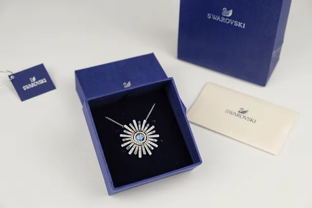 Swarovski Bleu Argent Sunburst Pendant Barre Radiée Motif Collier 6