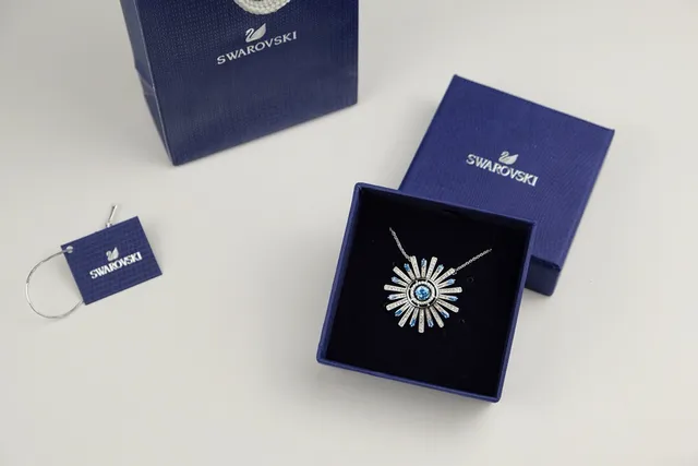Swarovski Bleu Argent Sunburst Pendant Barre Radiée Motif Collier 7