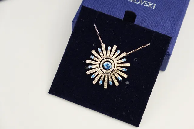 Swarovski Bleu Argent Sunburst Pendant Barre Radiée Motif Collier 8