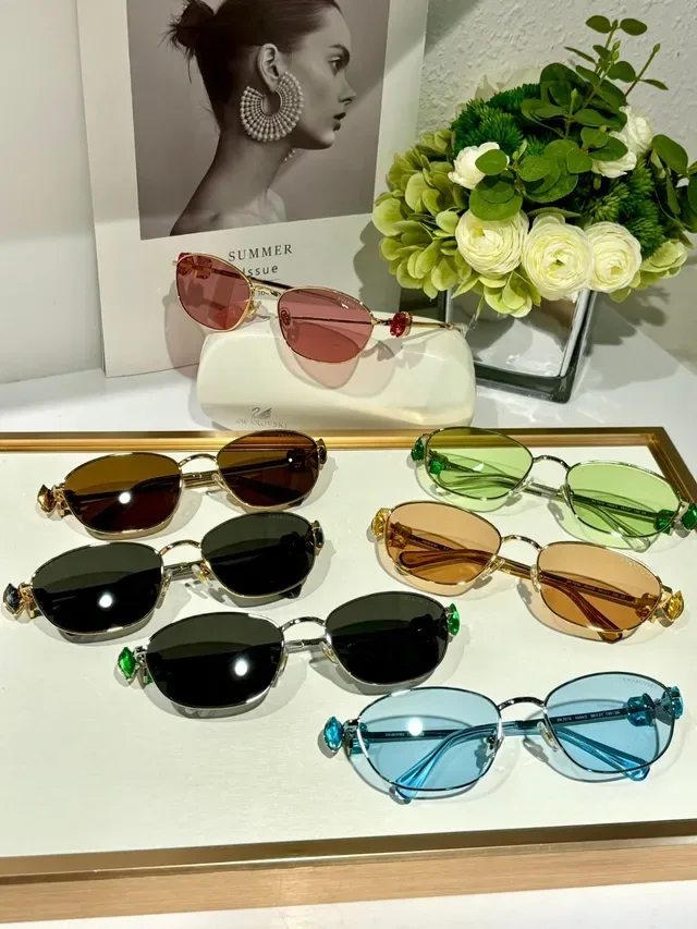 Swarovski Geometric Metal Frame Light Blue Tinted Eyewear 3